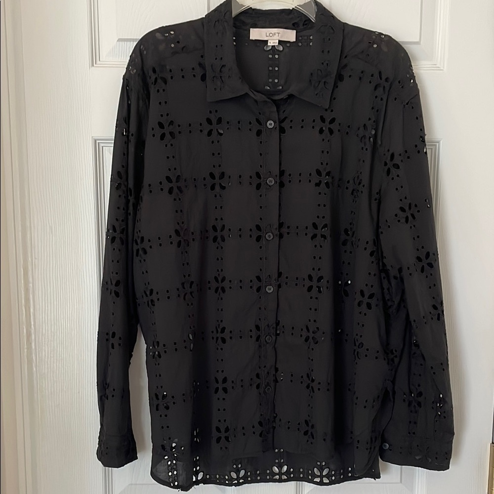 LOFT Black Square Eyelet Everday Relaxed Shirt